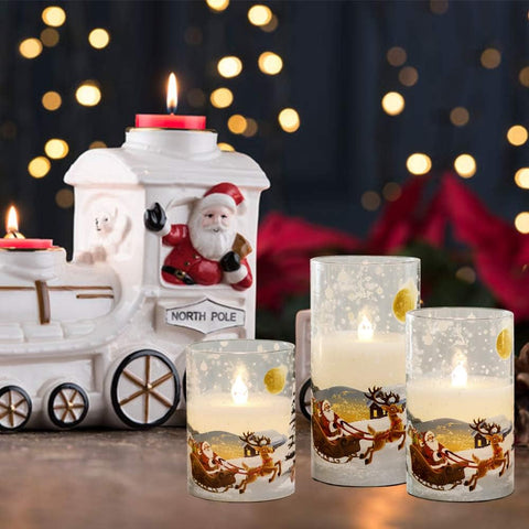 Eldnacele Glass Flameless Santa Claus Candles with Remote Timer – 3 Pack