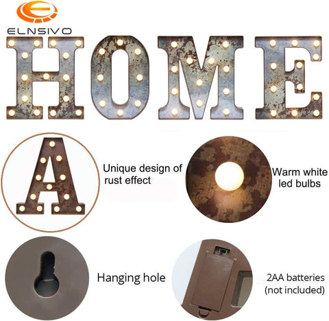 L Style LED Marquee Letter Light, Rust Metal Effect Industrial Vintage Decorative Letter Lamp, Battery Powered Tabletop or Wall Mount Marquee Sign for Home, Party, Wedding, Cafe and Bar Decor