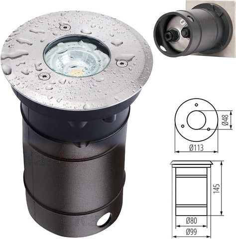 Mains IP67 GU10 LED Round Landscape Well Driveway Walkway Garden Deck Buried Patio Pathway Recessed In Ground Uplighter Decorative Outdoor Light (1x Light, Add 5W Warm White)