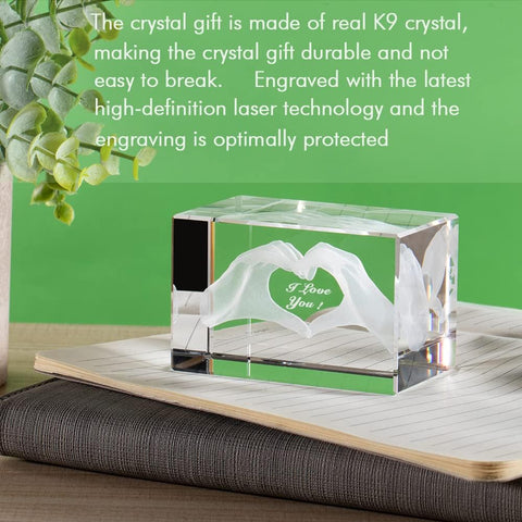 3D Crystal Love Cube Keepsake with Engraved Message, Romantic Valentine and Anniversary Gift for Him or Her
