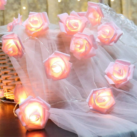 Pink Rose Fairy String Lights, 20 LED Battery Powered Flower Lights for Indoor & Outdoor Romantic Decor