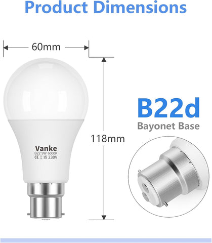 B22 LED Light Bulb 9W 6000K Cool White 6 Pack