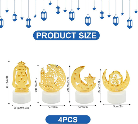 Ramadan LED Candle Lights Set of 4 – Gold Castle, Moon & Pagoda Eid Table Decorations for Home & Party Decor