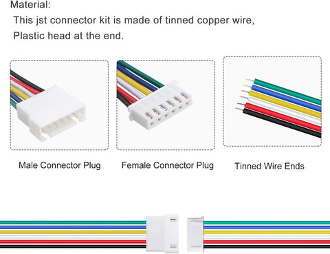 Lyeteung 10 Pairs Mini Micro JST-XH 2.54 Plug Connector, JST 6 Pin Micro Electrical Male and Female Connector Plug Wire Cable, with 150mm 22AWG Wire