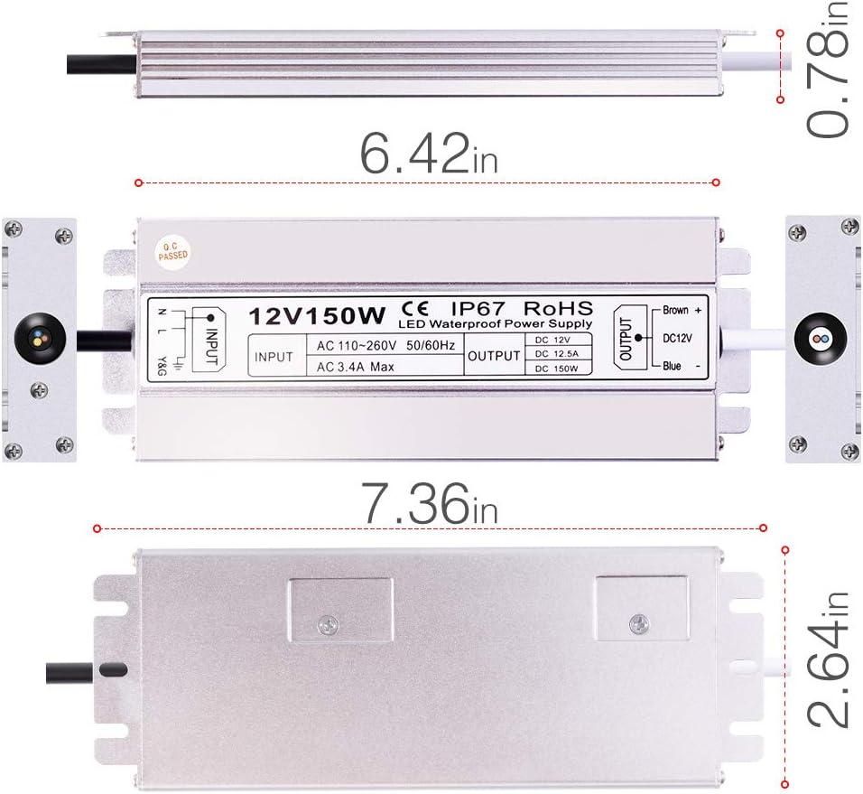 LED power supply with dimensions labeled on a white background