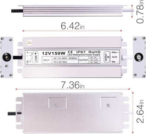 LED power supply with dimensions labeled on a white background