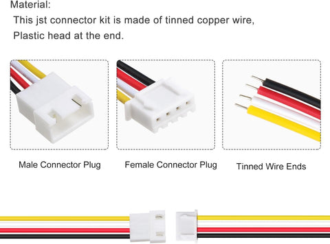 Lyeteung 15 Pairs Mini Micro JST-XH 2.54 Plug Connector, JST 4 Pin Micro Electrical Male and Female Connector Plug Wire Cable, with 150mm 22AWG Wire