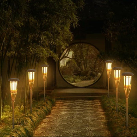 Solar Lights Outdoor Garden Bamboo Flame Torch Lamp,Waterproof Solar Flickering Dancing Flame Lights Garden Ornament Outdoor Stake Lights for Yard Patio Pathway Decorations (2PCS)