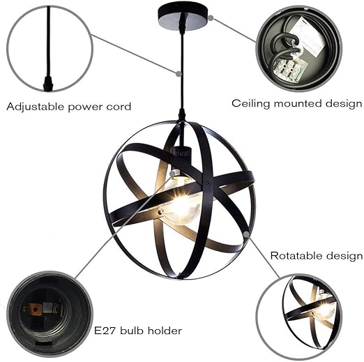 Black Industrial Ceiling Lights | Ceiling Light | Ceiling Light Fitting Round Pendant Lighting Ceiling | Retro Chandeliers Ceiling Light E27 Bulb For Living Room Hallway Kitchen Bedroom Lighting