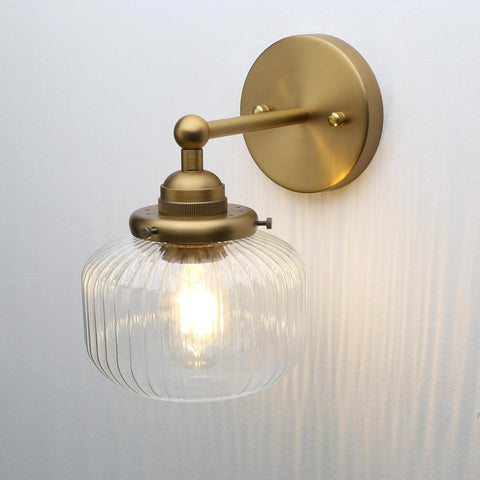 Industrial Ribbed Glass Wall Light E27 Antique