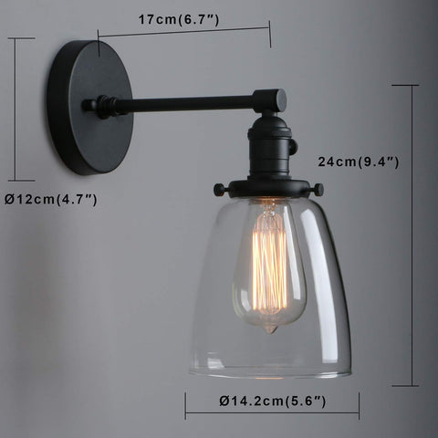Vintage Industrial Glass Wall Sconce Black E27