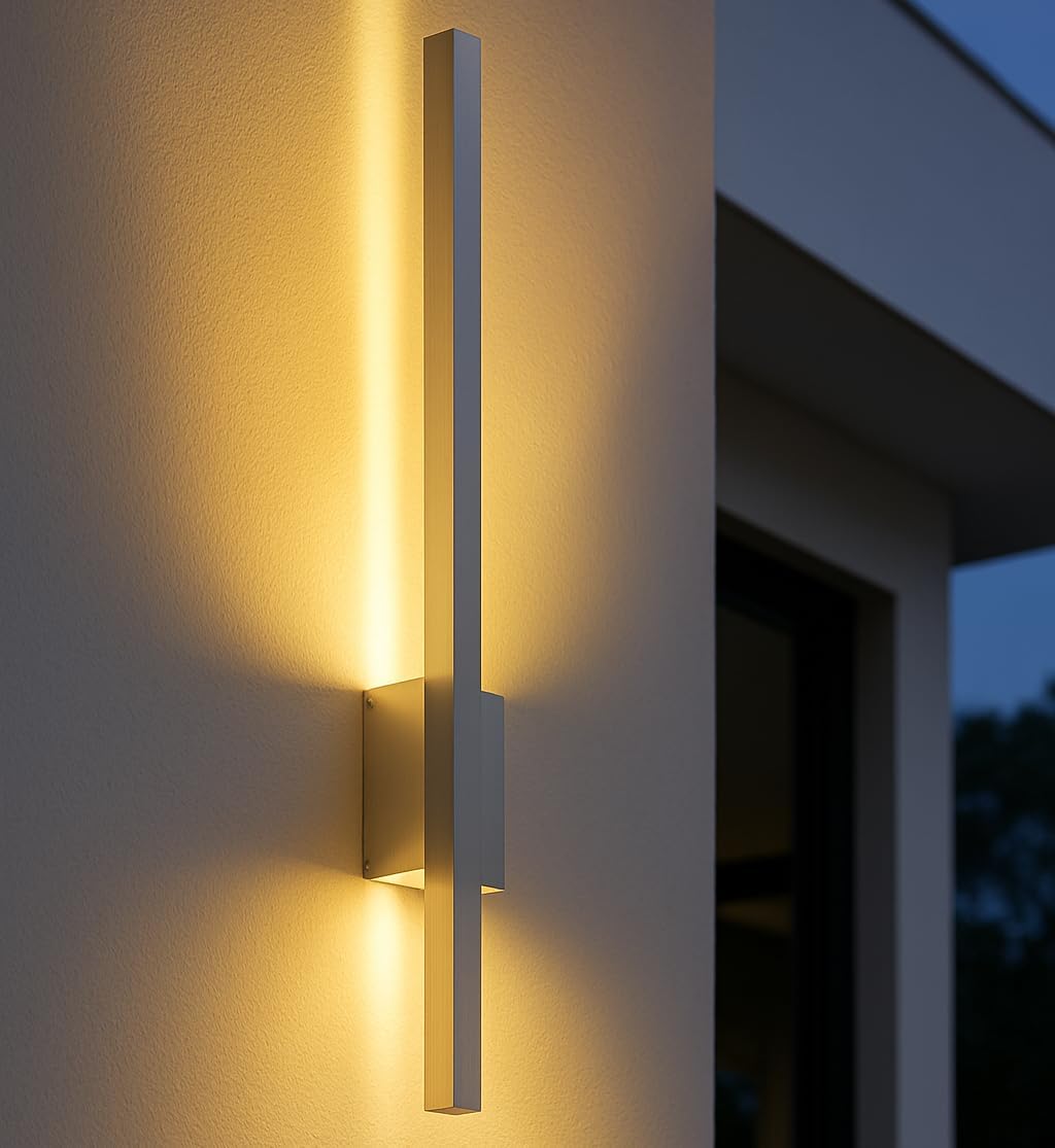 Modern outdoor wall light fixture on a building exterior
