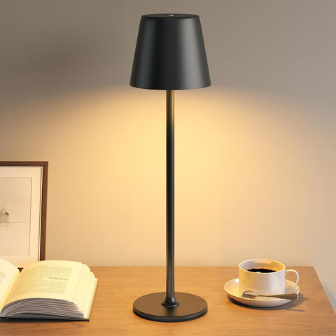 Rechargeable Table Lamp, Cordless LED Touch Lamp for Indoor & Outdoor Use – 48 LEDs, 3 Brightness Levels, Waterproof Black Metal Design