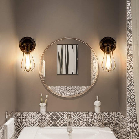 LULING Industrial Wall Sconce Vintage Lighting Adjustable Lamp Rustic Wire Metal Cage Oil Rubbed Wall Light Shade Edison Style Antique Fixture Porch Mirror