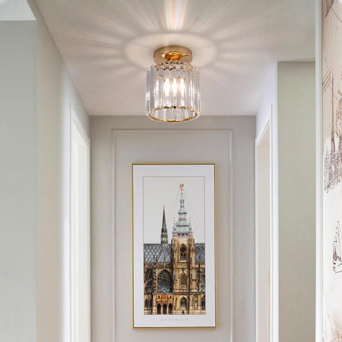 Modern Gold Crystal Flush Mount Ceiling Light Fixture for Home