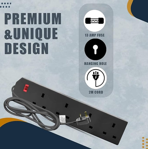 4 Gang 2 Metre Extension Lead with Wall Mount