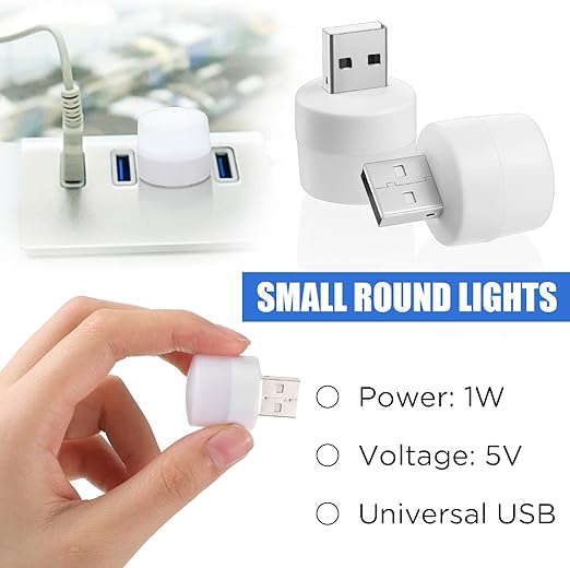 24 Pcs USB Night Light Mini Lights Compact Lamp Small Round White Nightlight Portable LED Atmosphere Plug in for Kids Bedroom Hallway Kitchen Nursery Dorm