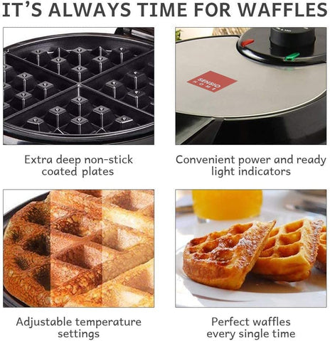 Full Size American Waffle Maker 700W – Electric Non-Stick Iron with Deep Plates & Adjustable Temperature – Black