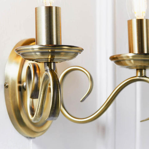 Decorative Twin Wall Light with Pull Switch Brass