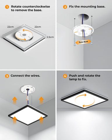 LED Ceiling Light Square, 28W 3200LM, 3 Color Temperature (3000K/4000K/6500K), IP54 Waterproof Flush Mount Light for Bathroom, Bedroom, Kitchen & Hallway