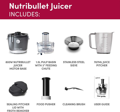 800W Centrifugal Juicer – 8 Piece Set with 1.5L Pulp Basin & 800ml Pitcher – 2 Speeds, 3" Wide Chute, No-Drip Spout, Dishwasher Safe