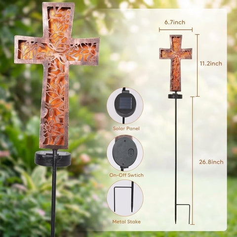 Solar Cross Garden Stake Lights 38inch Metal Waterproof Garden Decor