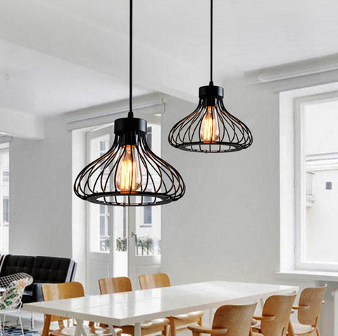 Modern Vintage Industrial Retro Pendant Light Metal Cage Loft Bar Ceiling Light Cage 1x E27 Base (Black)