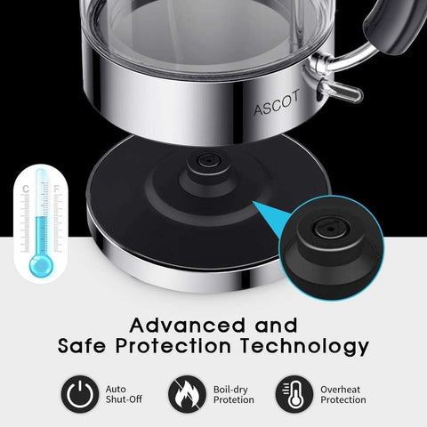 1.5L Glass Electric Kettle – Borosilicate Tea Heater & Hot Water Boiler, Auto Shut-Off & Boil-Dry Protection – Silver
