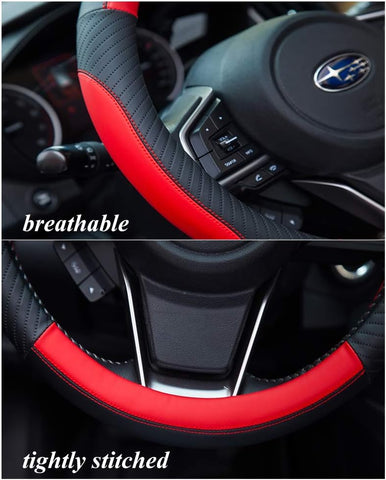 Car Steering Wheel Cover Leather - Soft Microfiber, Universal 37-38cm, Red