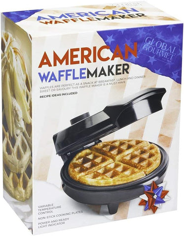 Full Size American Waffle Maker 700W – Electric Non-Stick Iron with Deep Plates & Adjustable Temperature – Black