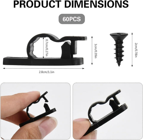 60 Pack Outdoor String Light Clips with Screw-in Hooks – Black Stainless Steel Q-Hangers with Safety Buckles for Garden, Patio, Fence & Christmas Decorations