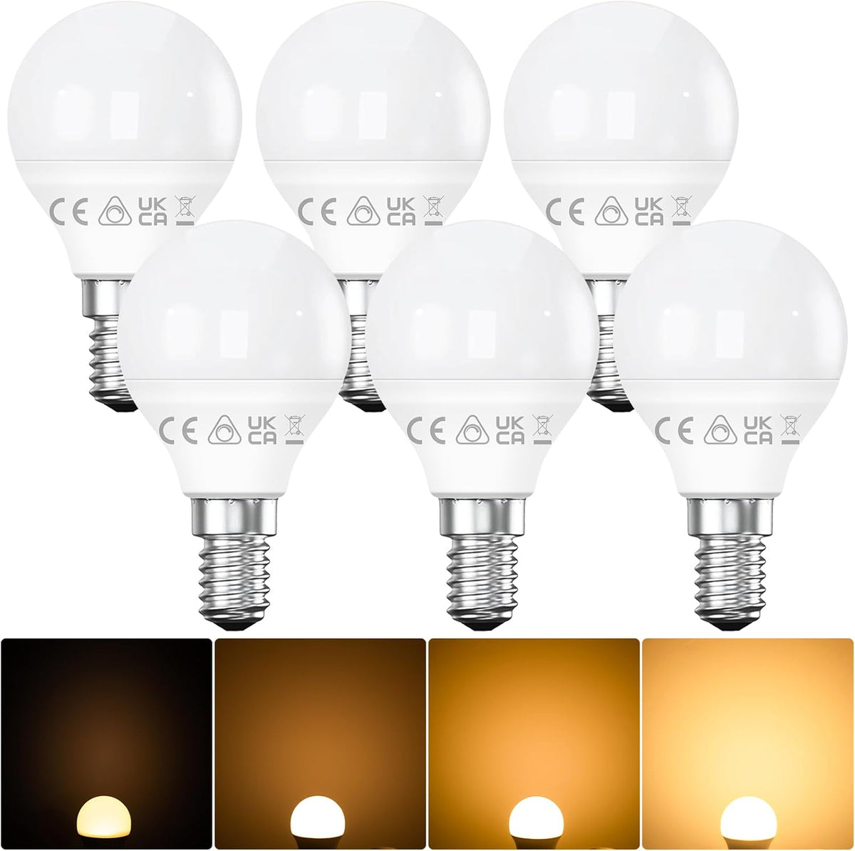 E14 Dimmable LED Bulbs, 2700K Warm White, Small Edison Screw Golf Ball (SES), Energy Saving LED Light Bulbs, 5W (40W Equivalent), 440LM, Long Lifespan, Pack of 6 [Energy Class F]