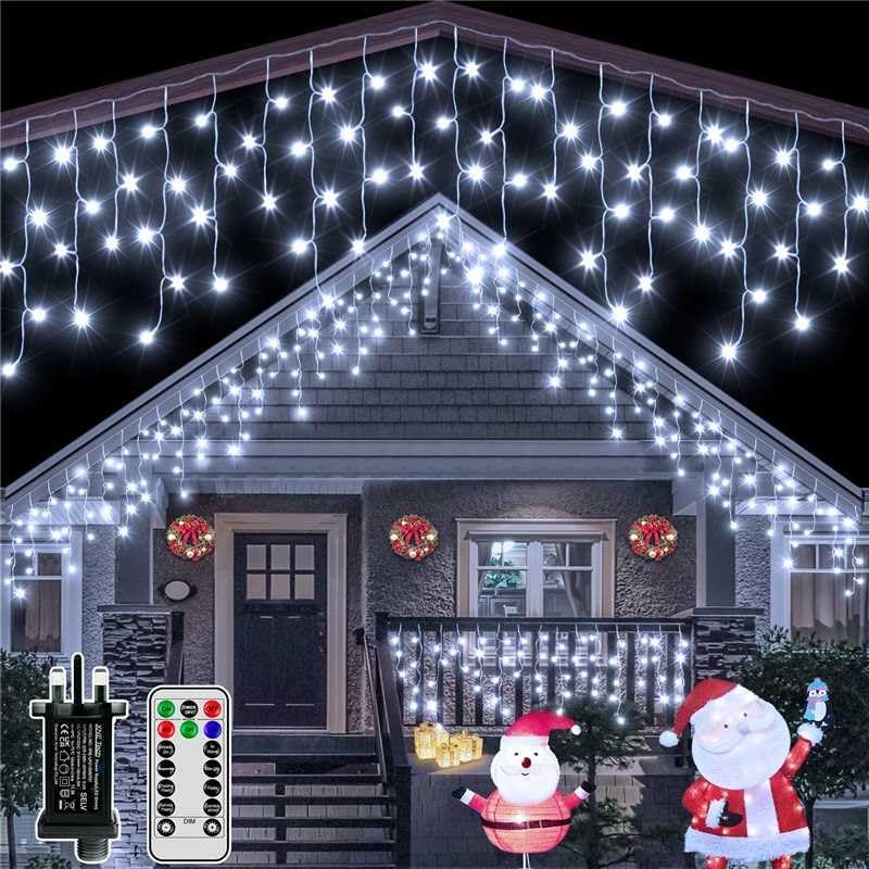 7.3M 216 LED Icicle Outdoor Christmas Lights – Cool White Hanging Fairy Lights for Roofs, Gutters, Windows & Walls - Give Your Home a Crisp Christmas Glow