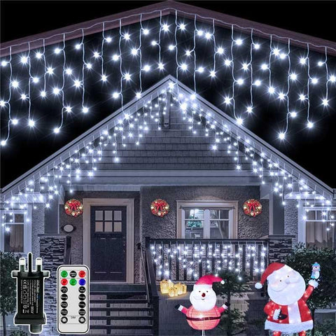 7.3M 216 LED Icicle Outdoor Christmas Lights – Cool White Hanging Fairy Lights for Roofs, Gutters, Windows & Walls - Give Your Home a Crisp Christmas Glow