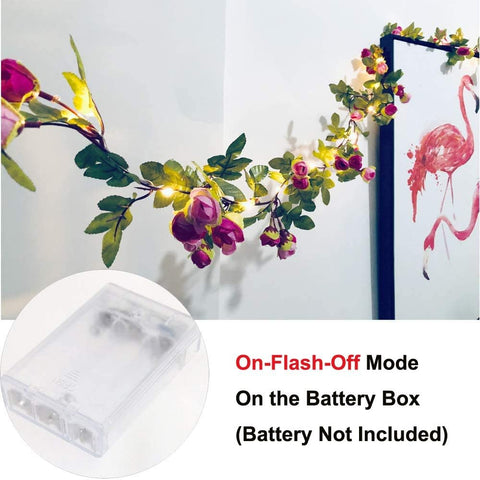 Rose Flower String Lights, 2M 20 LED Battery Powered Artificial Rose Garland for Indoor Bedroom, Wedding and Party Decoration