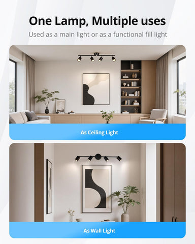 Light fixture used as ceiling and wall light in a modern interior setting