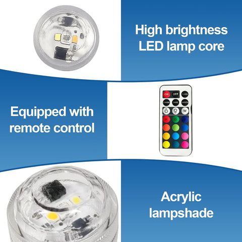 8 PCS Submersible LED Lights with Remote – Waterproof Colour Changing Underwater Lights for Hot Tubs, Pools, Aquariums, Vases, Ponds & Parties