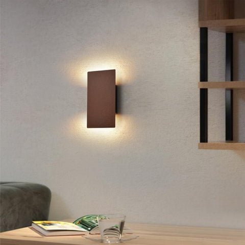 Wall Light with Switch Rusty Red,Led Wall Lamp For Bedroom Bed,Up And Down Lights for Interior,Industrial Flat Wall Lamps For Hallway,Bed,Guest Room,Hotel,Stair Lighting,8w 3000k Warm White,1pcs