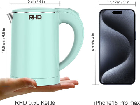 0.5L Small Portable Electric Kettle – Stainless Steel Travel Kettle, Fast Boil, Auto Shut-Off & Boil-Dry Protection – Green