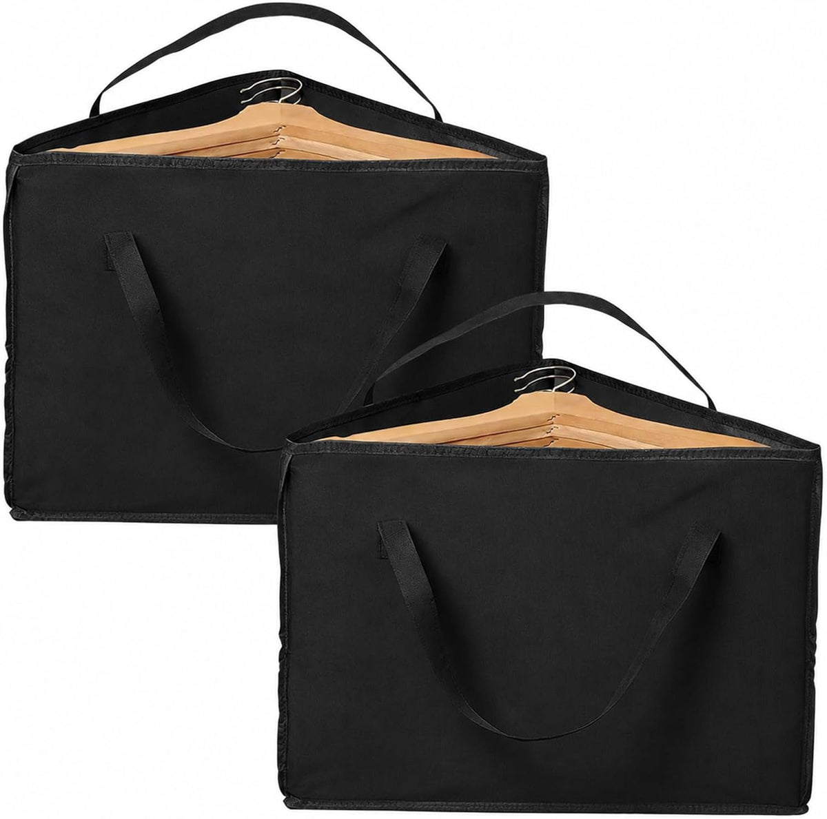 Hbzunt 2 Pack Clothes Hanger Storage Bags, Foldable Oxford Fabric Organisers with Carry Handles for Wardrobe Hanger Storage, Black