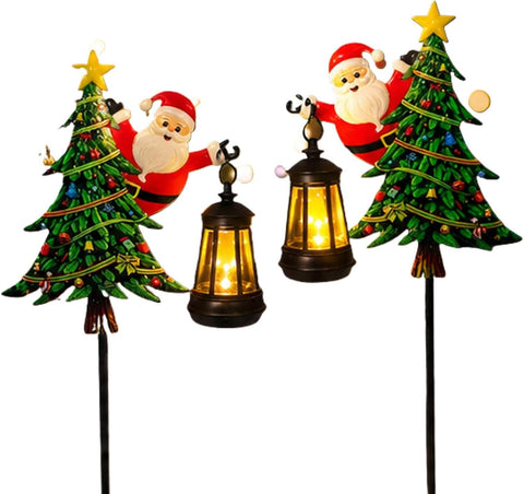 Christmas Solar Stake Light Tree Santa Lantern Walkway Lighting