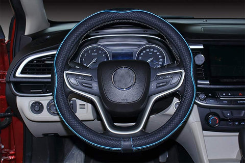 Microfiber Leather Car Steering Wheel Cover 15 Inch Black Blue