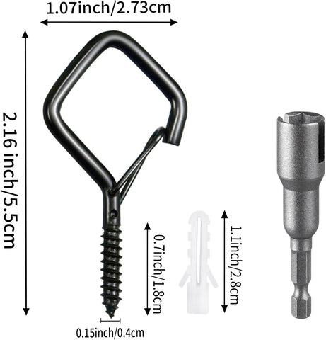 Heavy Duty Screw In Hooks with Safety Buckle, 2.2 IN Black Ceiling Hooks for Hanging Plants & Outdoor String Lights, Windproof Eye Hooks for Christmas Lights, Cups & Bird Feeders – 34 Pack