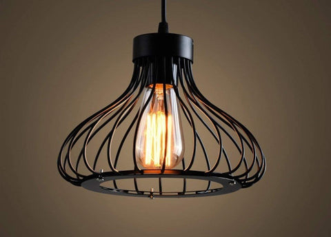 Modern Vintage Industrial Retro Pendant Light Metal Cage Loft Bar Ceiling Light Cage 1x E27 Base (Black)