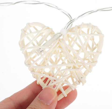Valentine’s Day Rattan Heart String Lights with 10 Warm LED Love Lamps, Battery Operated Indoor Decor for Bedroom, Wedding & Party