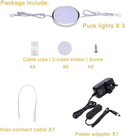 Under Cabinet Kitchen Lights 3 Pack 2700K Warm White LED with Switch