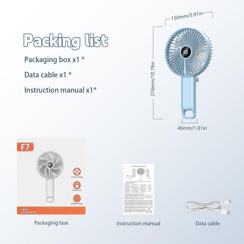 Portable 6-Inch Handheld Fan – 5 Speeds, USB Rechargeable