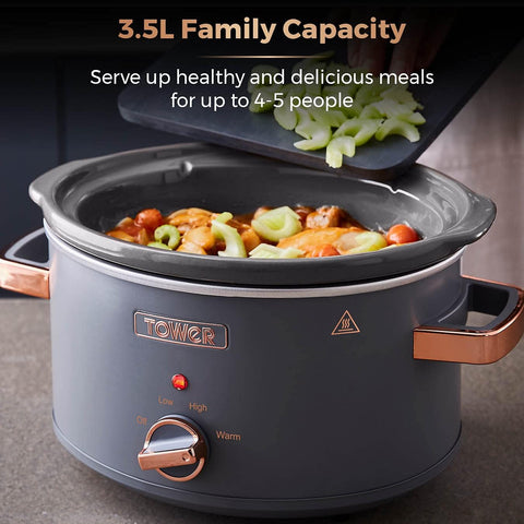 Cavaletto 3.5L Grey & Rose Gold Slow Cooker | 3 Heat Settings, Removable Pot, Cool Touch Handles – Family Size 4–5 People