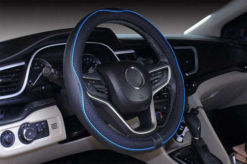 Microfiber Leather Car Steering Wheel Cover 15 Inch Black Blue