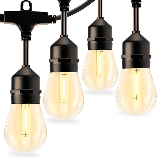 48FT Outdoor LED Festoon String Lights with 15 Bulbs – UK Plug, Waterproof Garden Patio Lights – Ideal for Homes, Parties, Pergolas & Outdoor Spaces